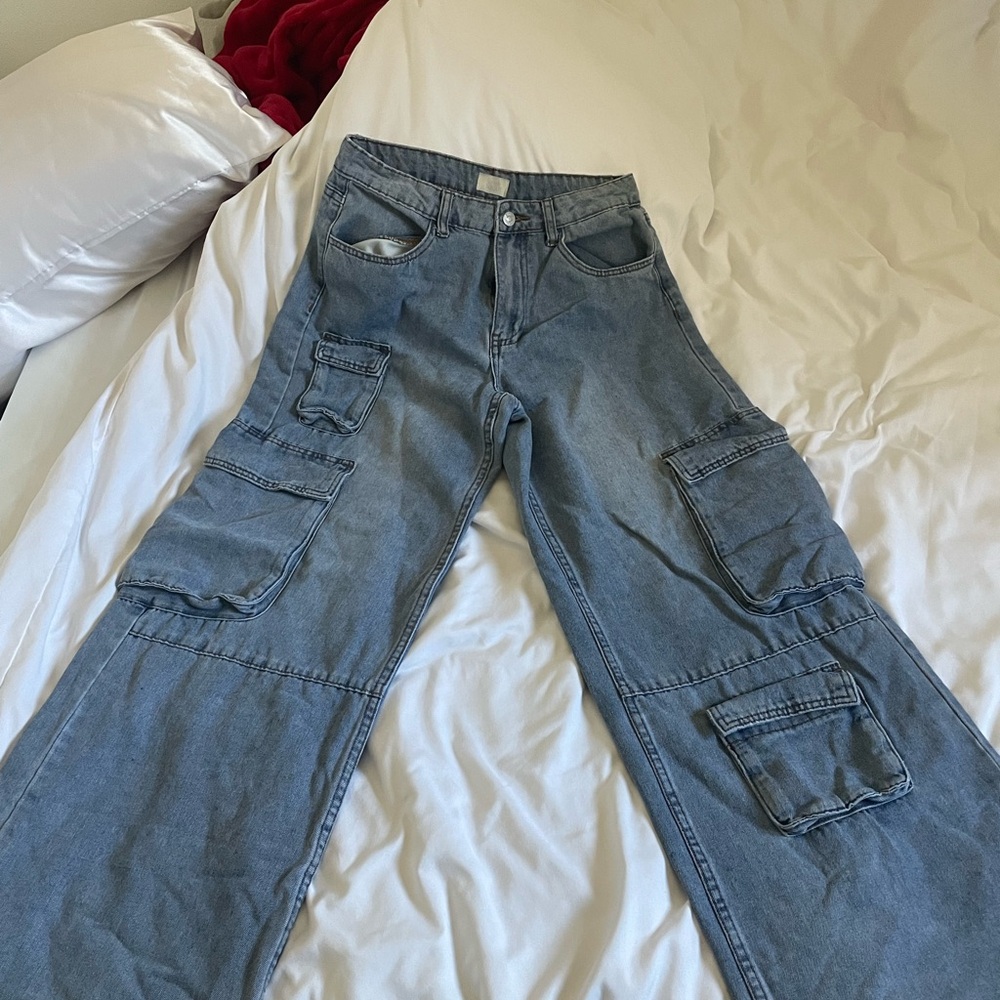 Classic Blue Wide Leg Cargo Jeans